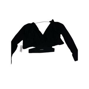 Nwt Black Cushnie Active deep V long sleeve crop top sz medium